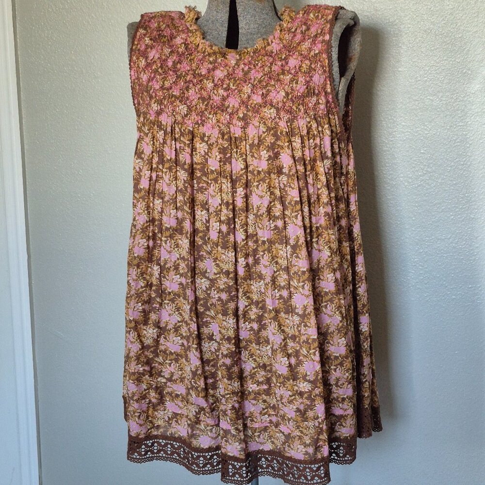 Free People Chocolate Combo Shea Floral Babydoll Dress, Large